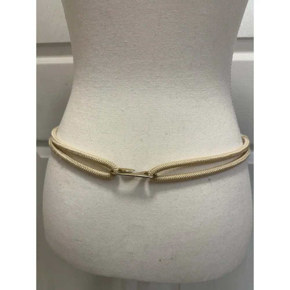 Vtg 80s Fashion Multi Colored Gold Disk Corded Beaded Stretch Belt M/L Statement